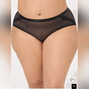 Torrid Sexy Black w/ Blue Polka Dot Mesh Midrise Cheeky Panty 4X